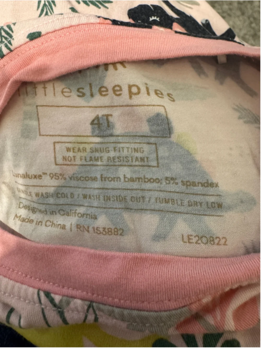 Little Sleepies Girls Dinosaur Pajama Set Pink 4T